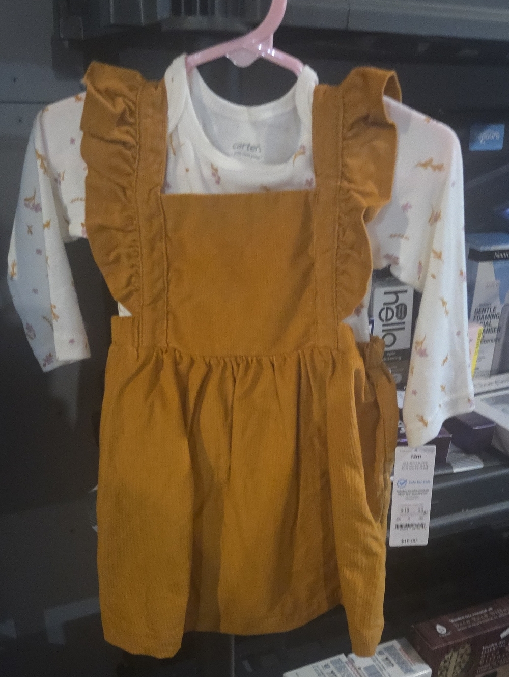 Carter's Mustard Yellow Ruffle Pinafore Dress with Printed Long-Sleeve Tee